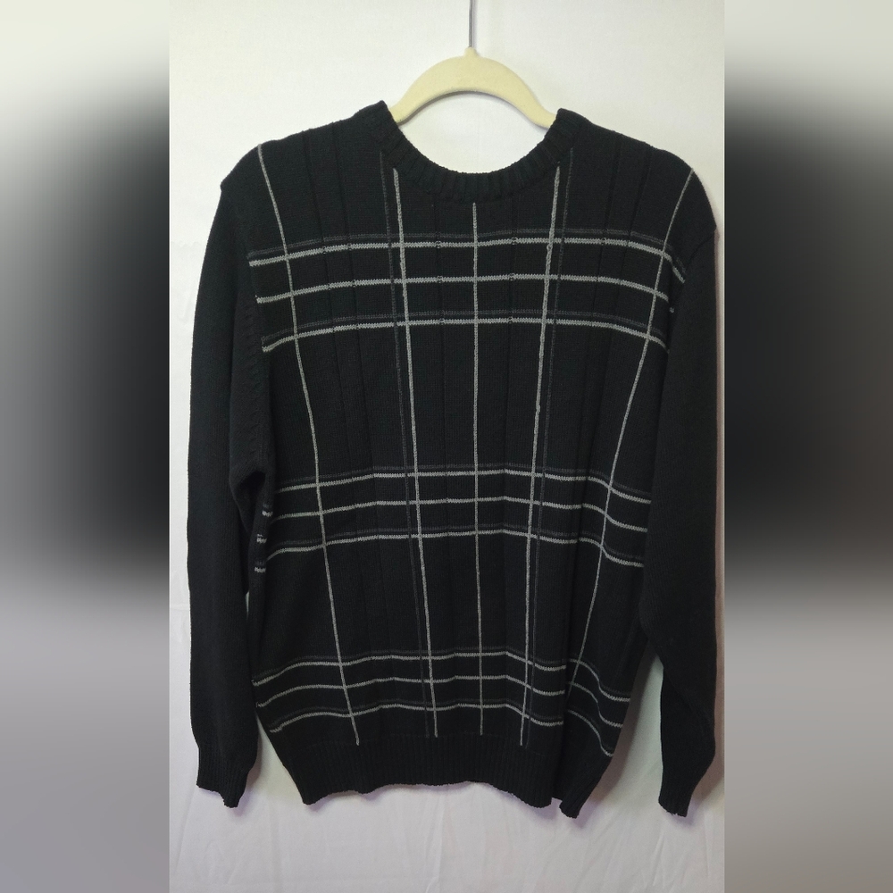 Oscar De La Renta 100% Cotton Black/ White Windowpane Grandpa Sweater Men's XL
